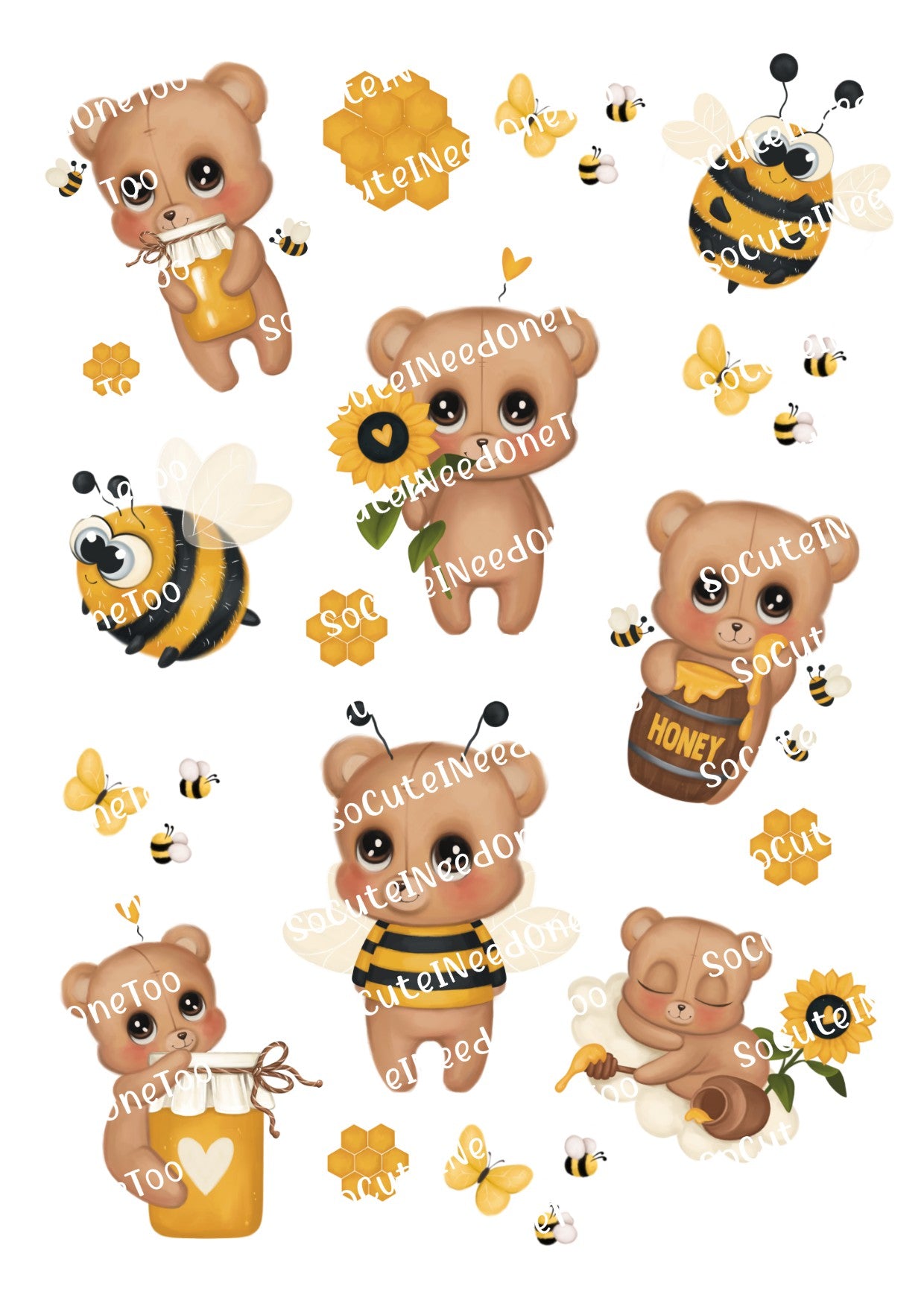 Honey Bears Waterslide Decals – Cute Bear Designs for Tumblers