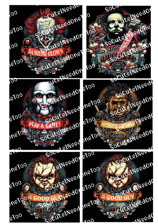 Horror Old Time Killers Waterslide Decals – Classic Horror Villain Designs for Tumblers