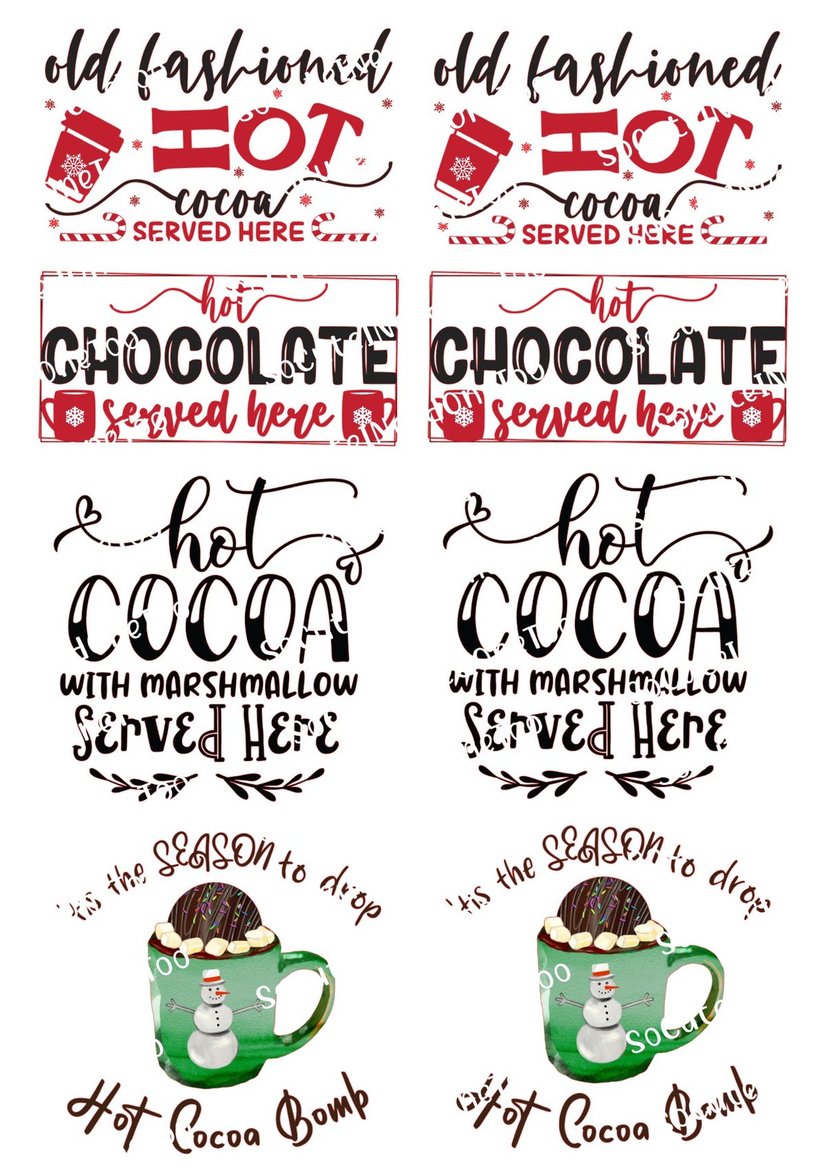 Hot Chocolate Bundle waterslide decal sheet – cocoa bomb holiday designs for tumblers