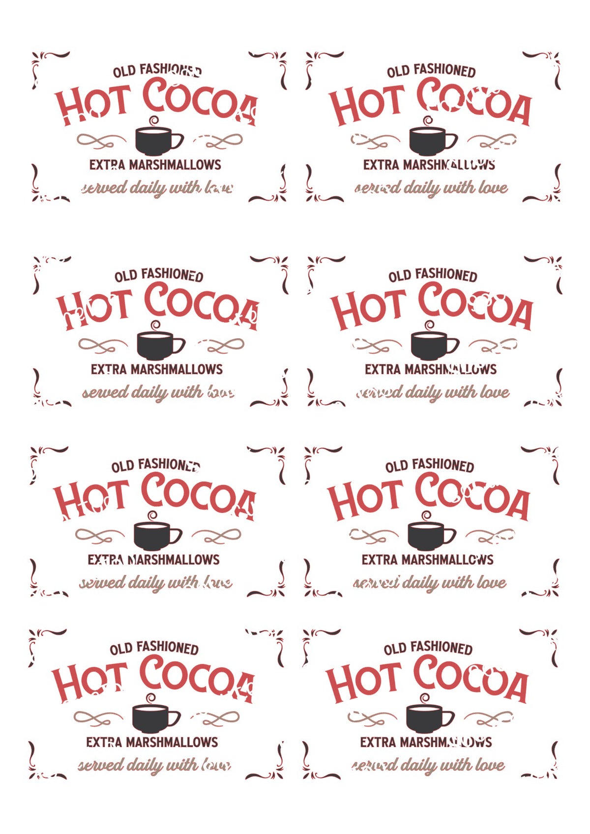 Hot Chocolate Extra Marshmallow waterslide decal sheet – cozy winter designs for tumblers
