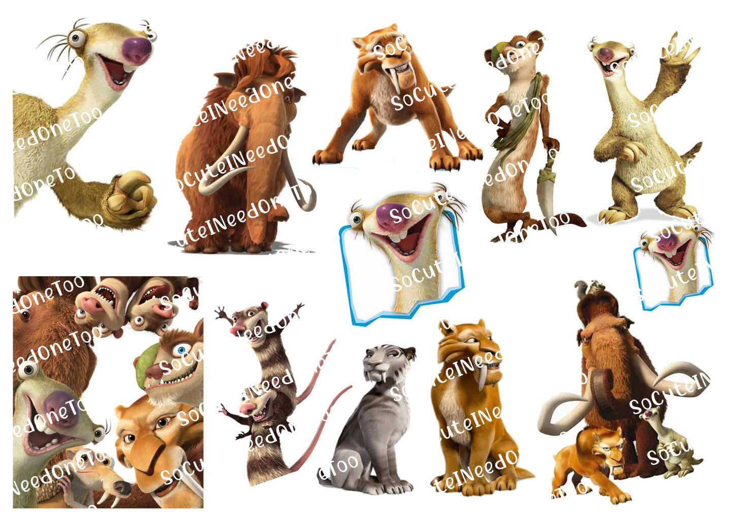 Ice Age Characters - Premium Waterslide Decals