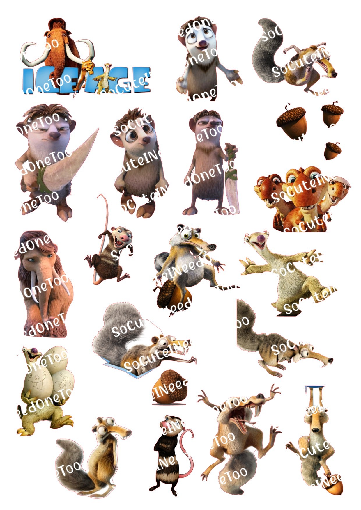Ice Age Characters - Premium Waterslide Decals