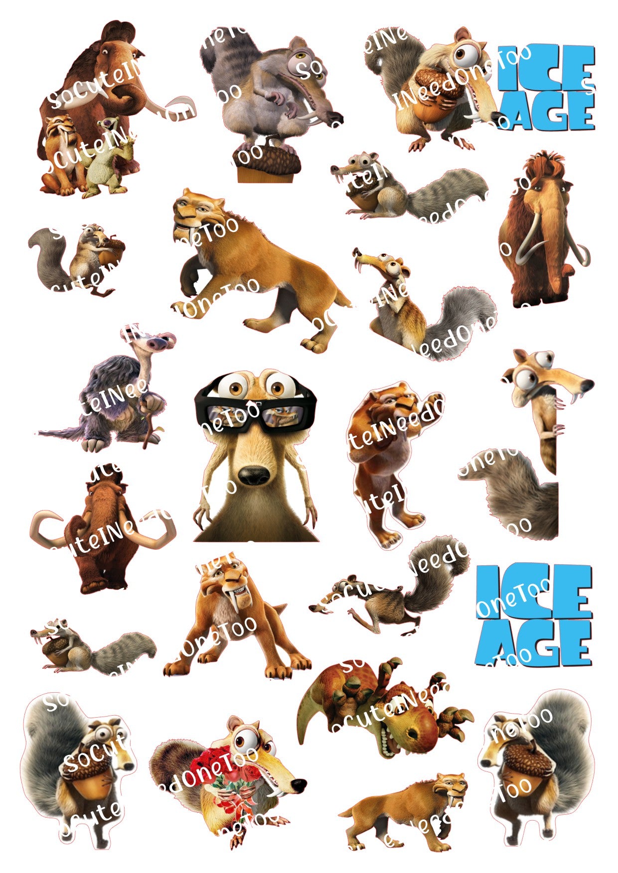 Ice Age Characters - Premium Waterslide Decals