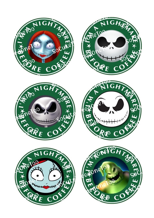 Jack Skellington - I'm A Nightmare Before Coffee - Glossy White Stickers - SoCuteINeedOneToo