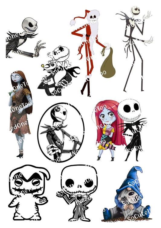 Jack and Sally Nightmare Before Christmas waterslide decals for tumblers