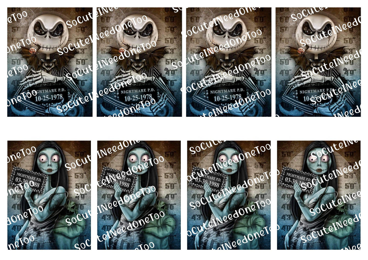 Jack and Sally Mug Shot Waterslide Decals