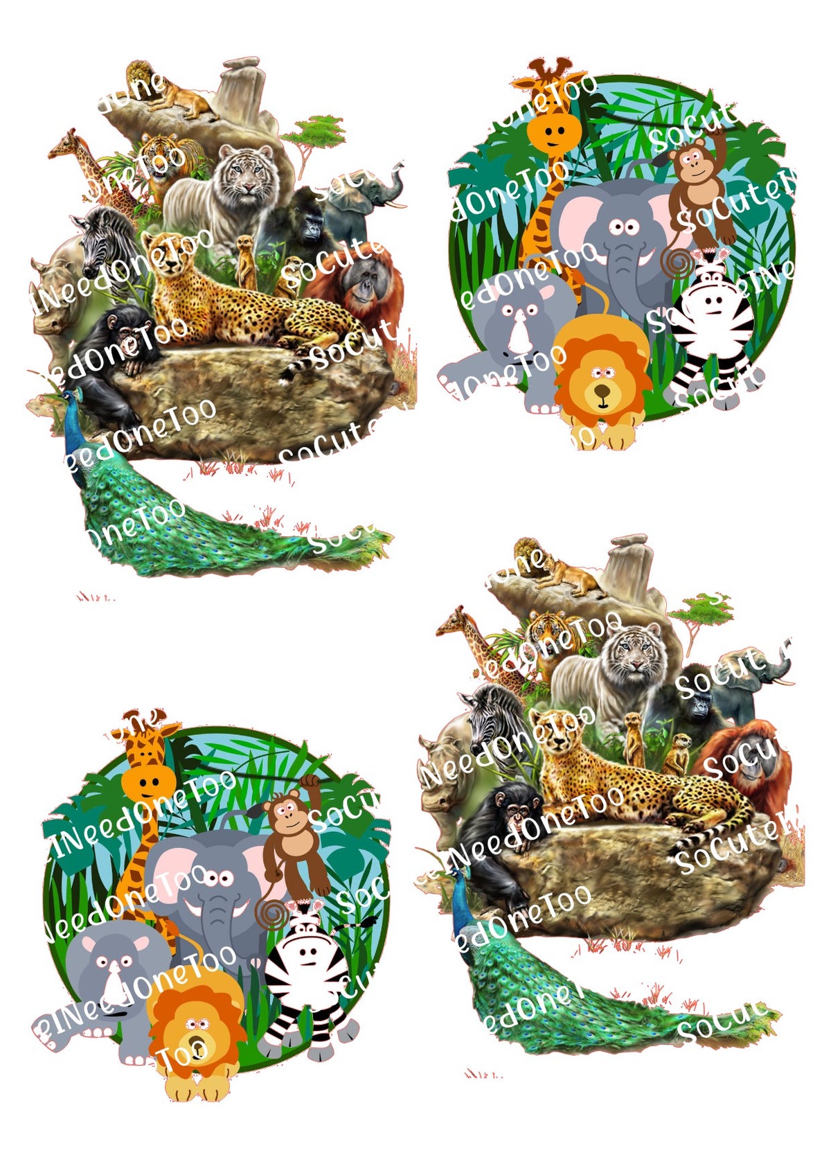 Jungle Animals waterslide decal sheet – exotic animal designs for tumblers & kids cups