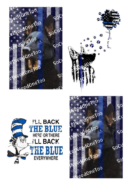 K9 police dog thin blue line waterslide decals for tumblers