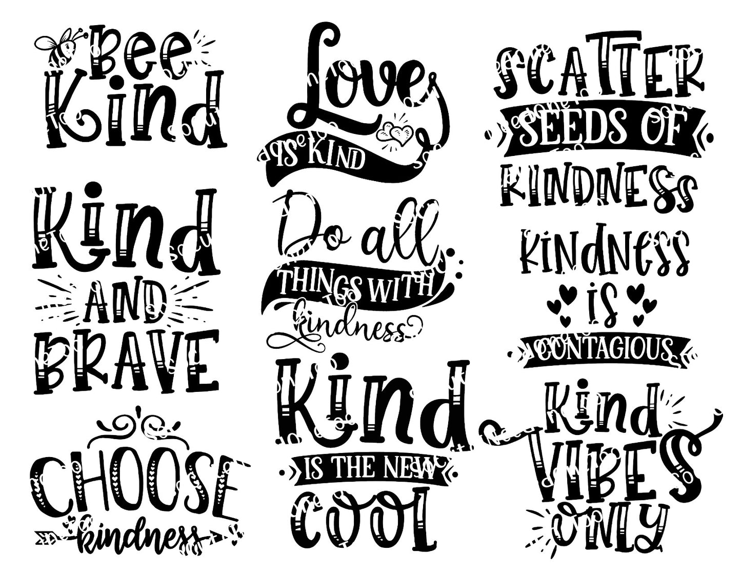 Kindness Bundle On Clear/White Waterslide Paper