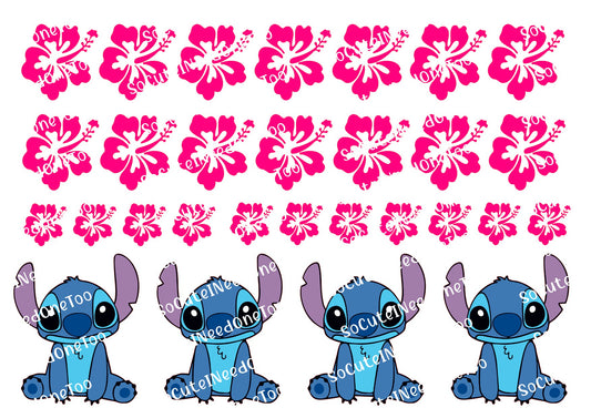 Stitch Pink Hibiscus Waterslide Decals - Disney Tropical Design