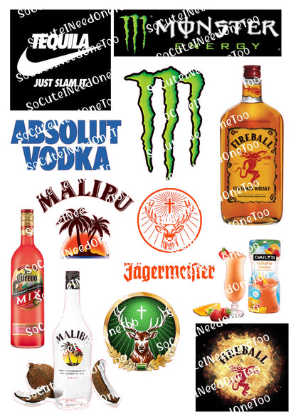 Fireball Jager vodka liquor bottle label waterslide decals for tumblers
