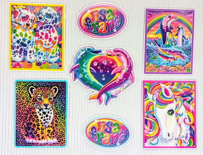 Colorful stickers featuring animals and Lisa Frank 