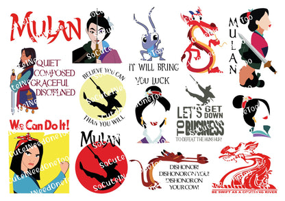 Mulan Waterslide Decals – Disney Character Designs for Tumblers