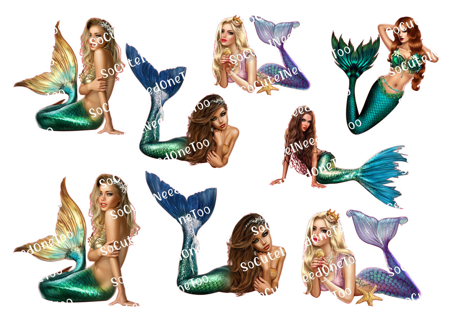 Sirenas sobre papel para agua transparente/blanco listas para usar 