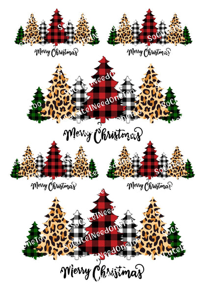 Merry Christmas plaid trees holiday waterslide decals for tumblers
