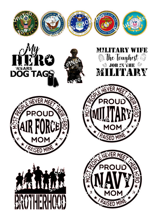 Military #1 Waterslide Decals - Armed Forces Designs for Tumblers