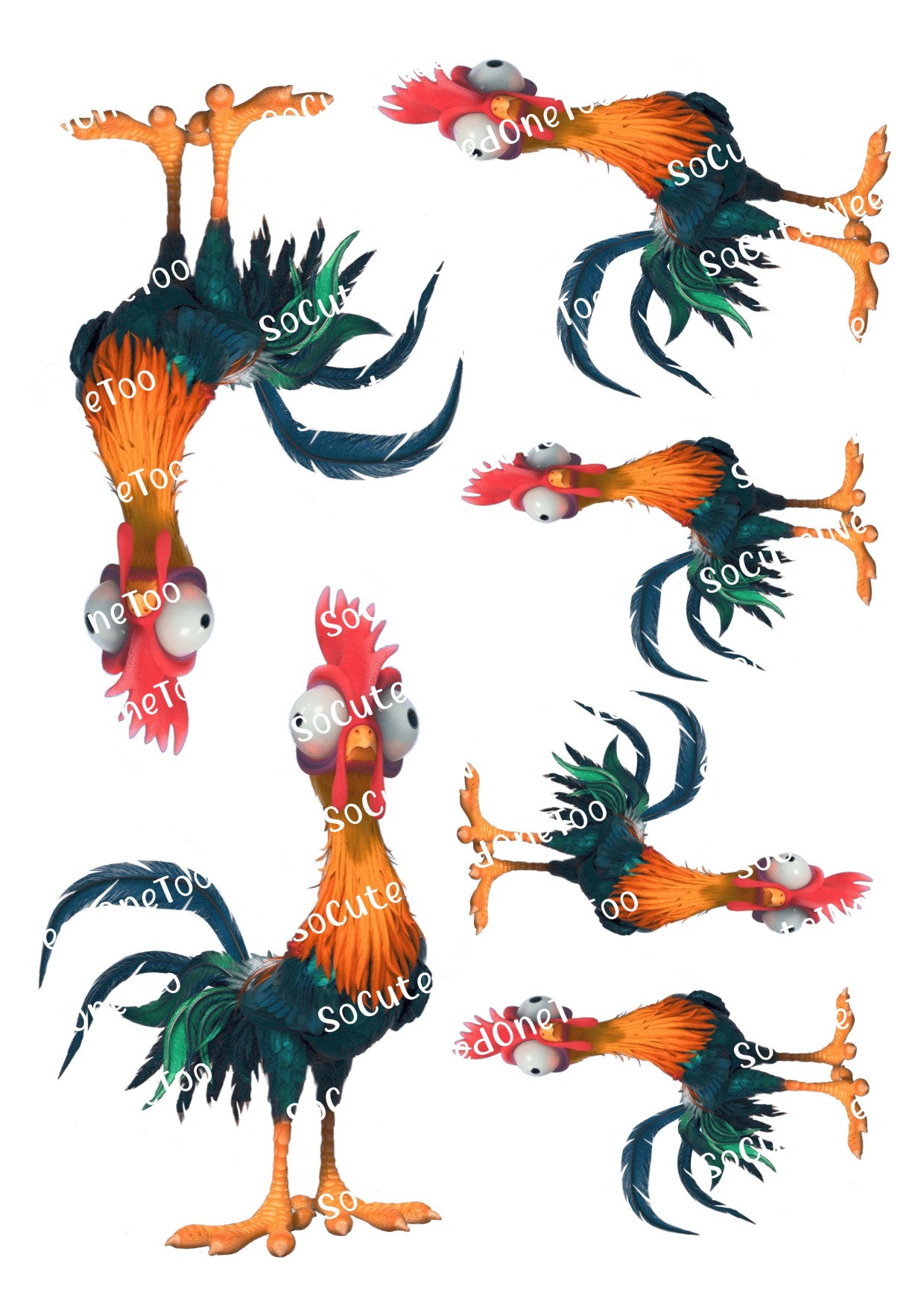 Moana Rooster (Heihei) Waterslide Decals - Clear or White Background
