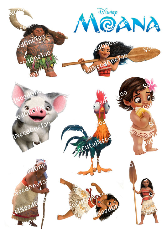 Collage of Disney Moana characters and animals on a white background