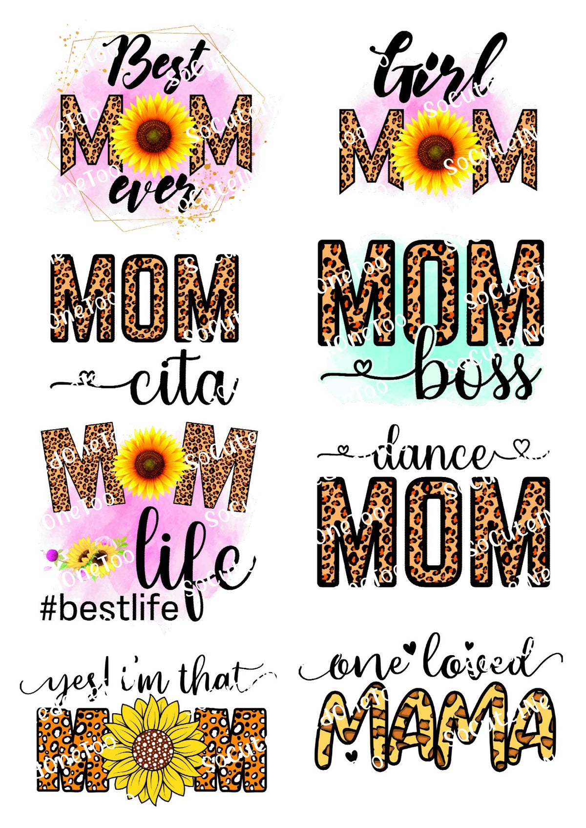 Mom Life #3 en papel transparente/blanco para toboganes de agua, listo para usar 