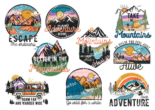 Mountain Fun waterslide decal sheet – outdoor adventure designs for tumblers