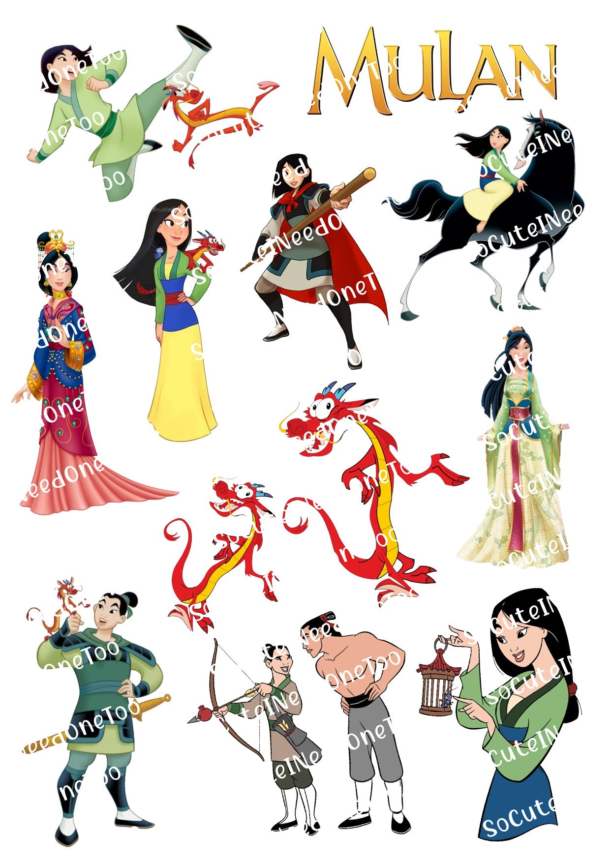 Mulan Waterslide Decals Set - 3 Different Sheet Designs