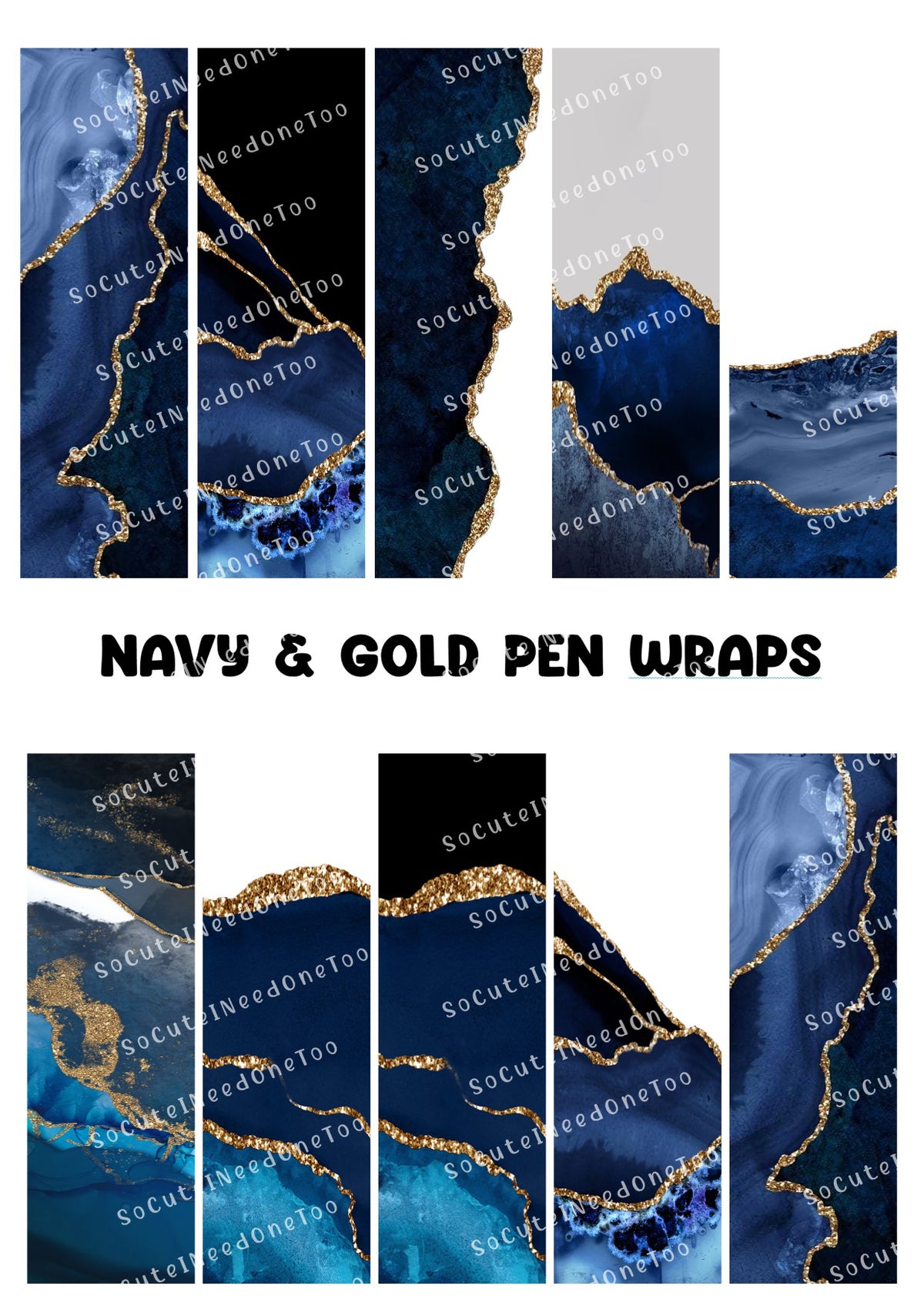 Fundas para bolígrafos en azul marino y dorado 