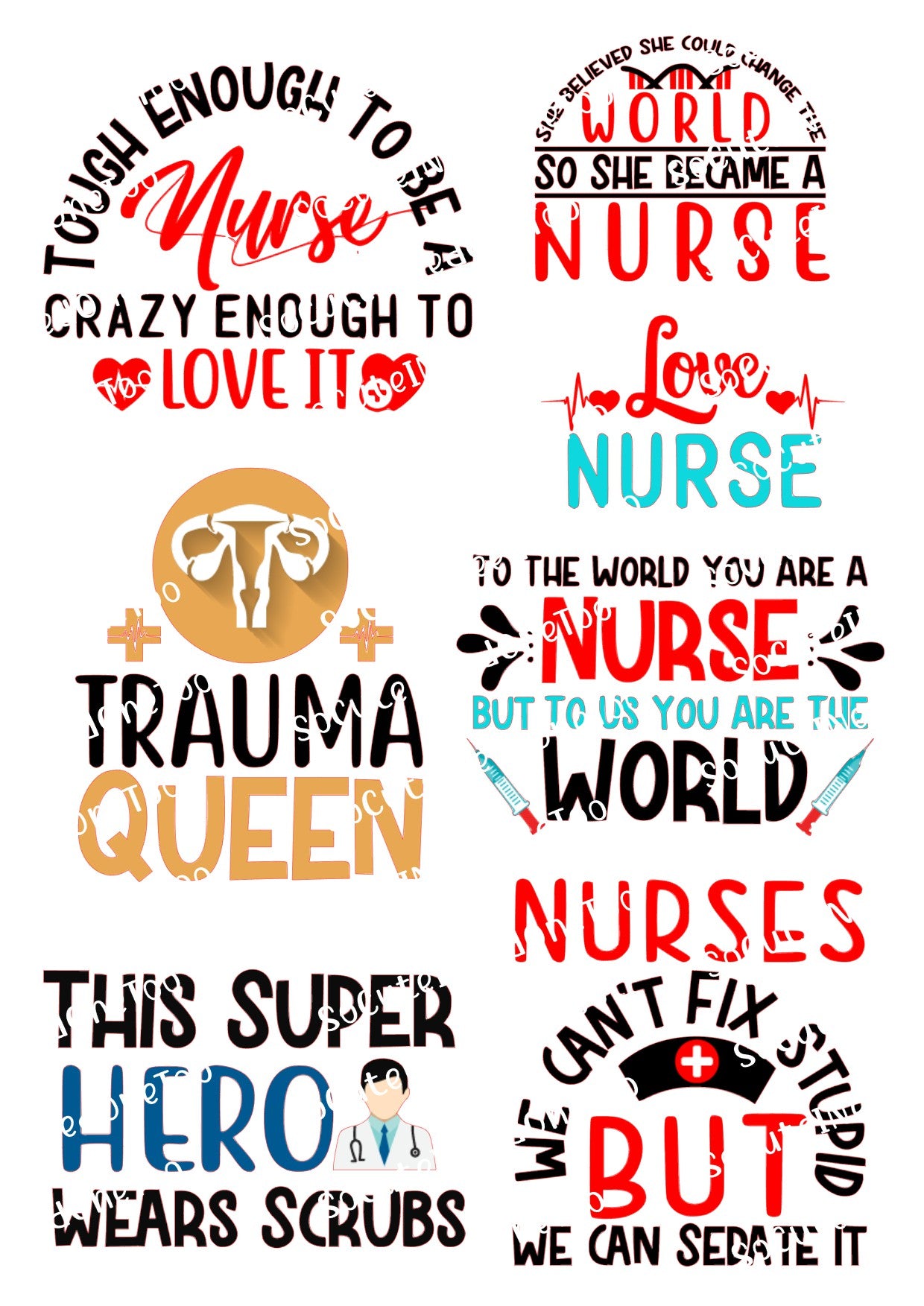 Enfermera - Trama Queen en papel de agua transparente/blanco listo para usar 