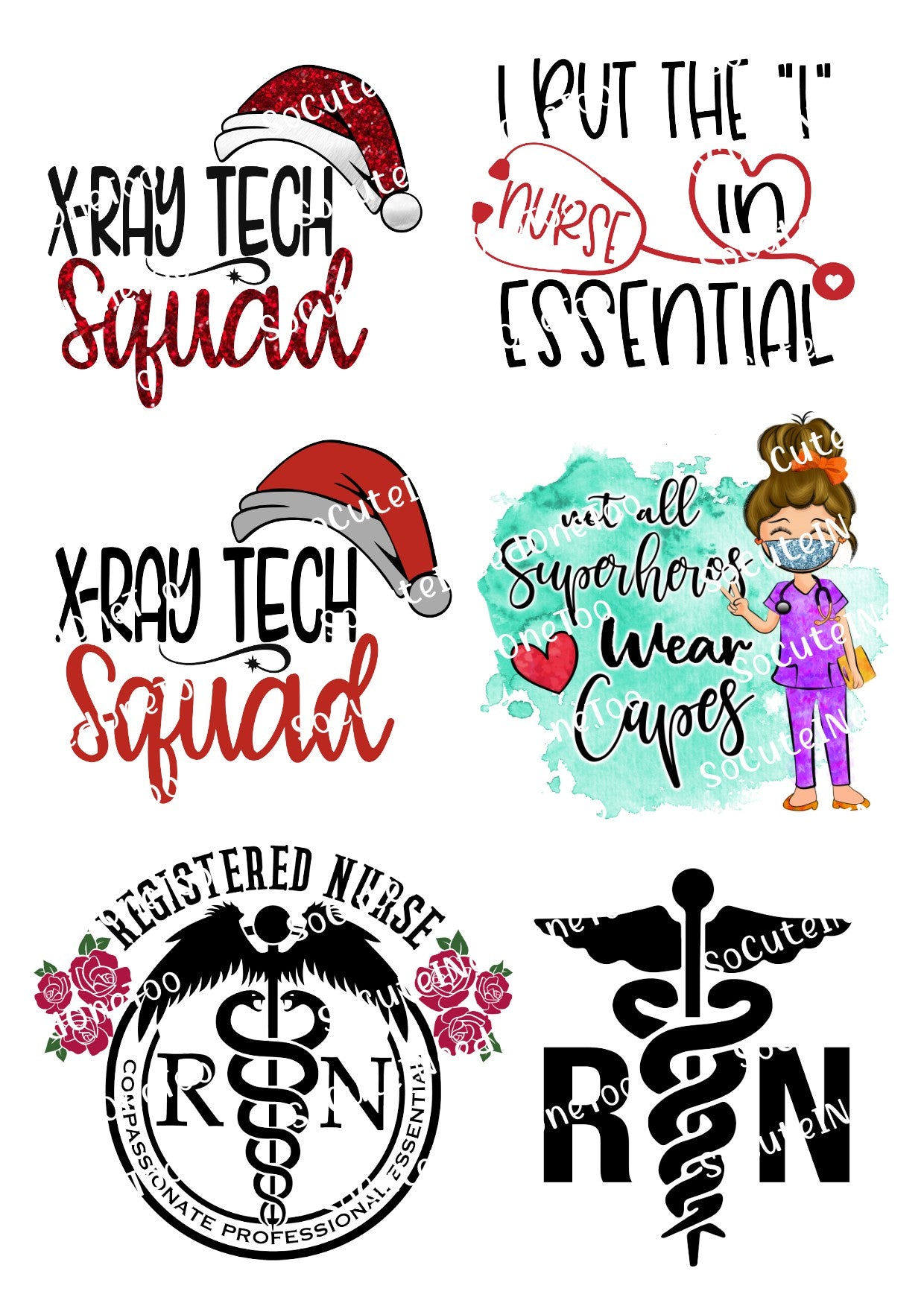 Nurse Waterslide Decals - Multiple Designs Available on Clear or White Background