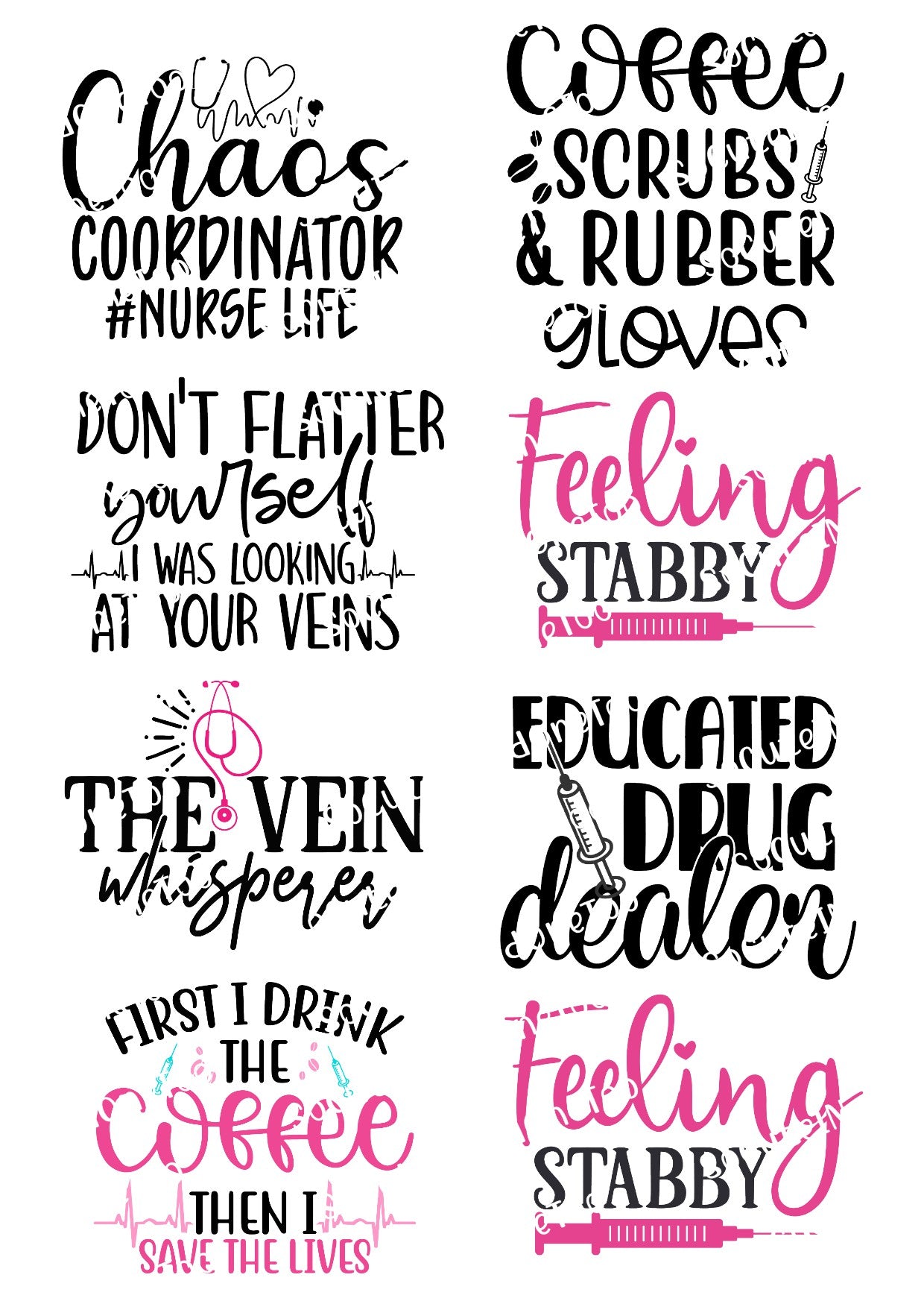 Nurse Waterslide Decals - Multiple Designs Available on Clear or White Background