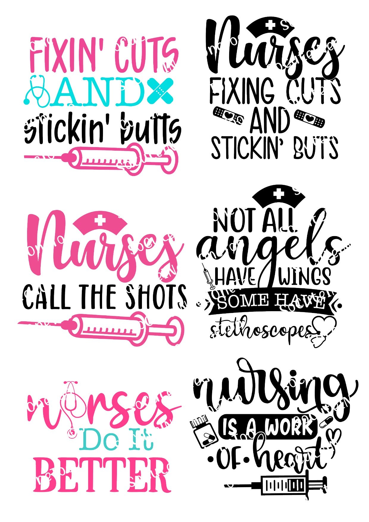 Nurse Waterslide Decals - Multiple Designs Available on Clear or White Background