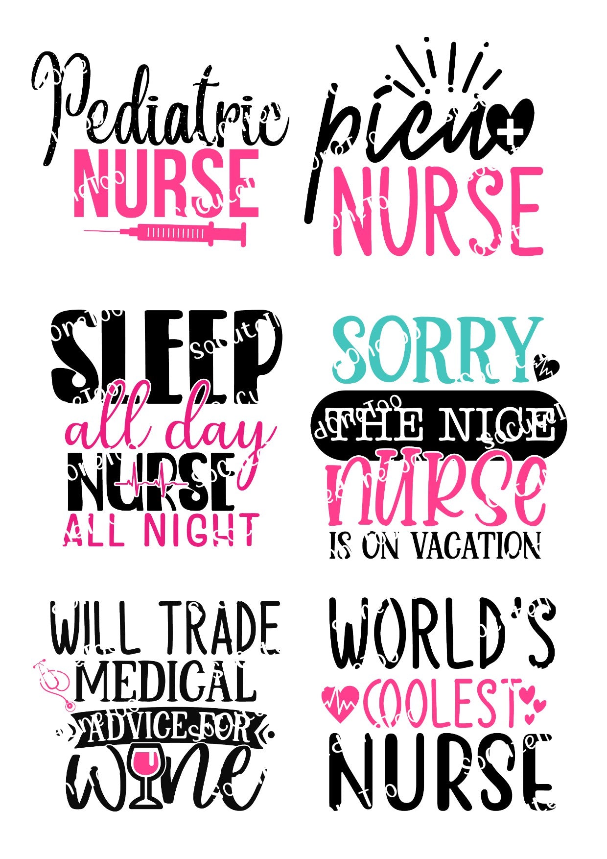 Nurse Waterslide Decals - Multiple Designs Available on Clear or White Background