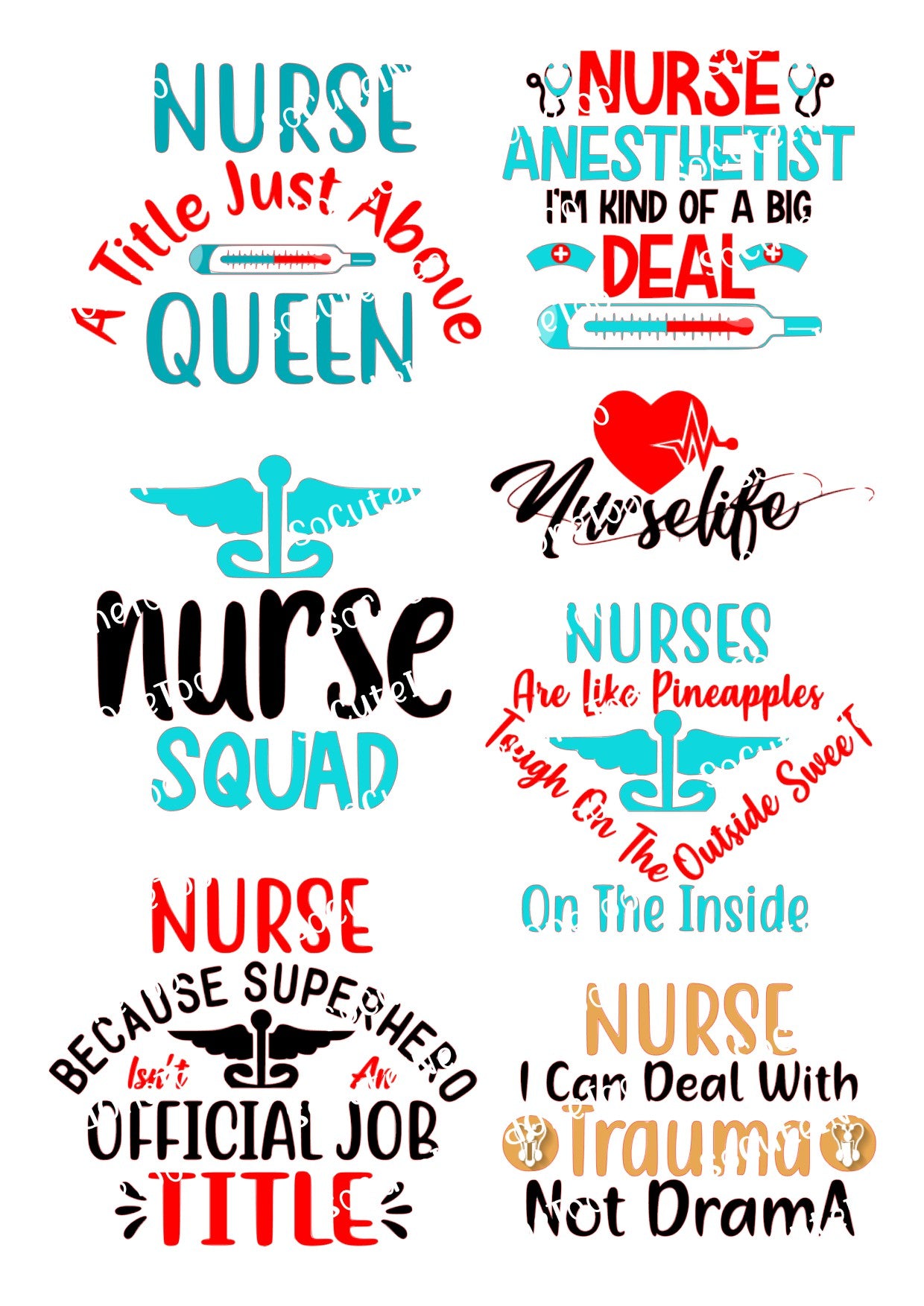 Nurse Waterslide Decals - Multiple Designs Available on Clear or White Background