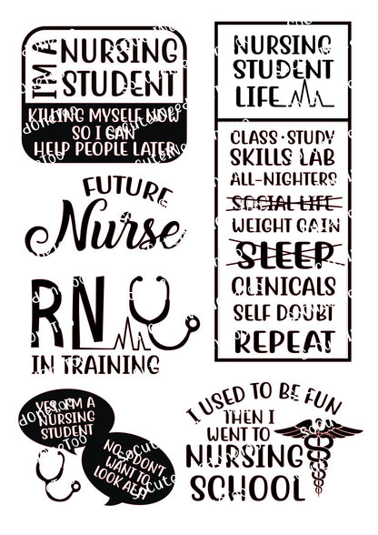 Nursing School Waterslide Decals – Nurse & Student Designs for Tumblers