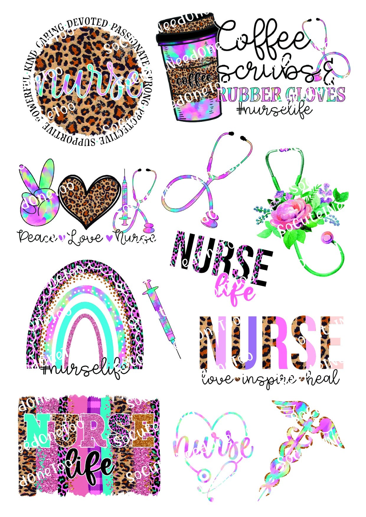 Nursing & Coffee Waterslide Decals - Clear or White Background