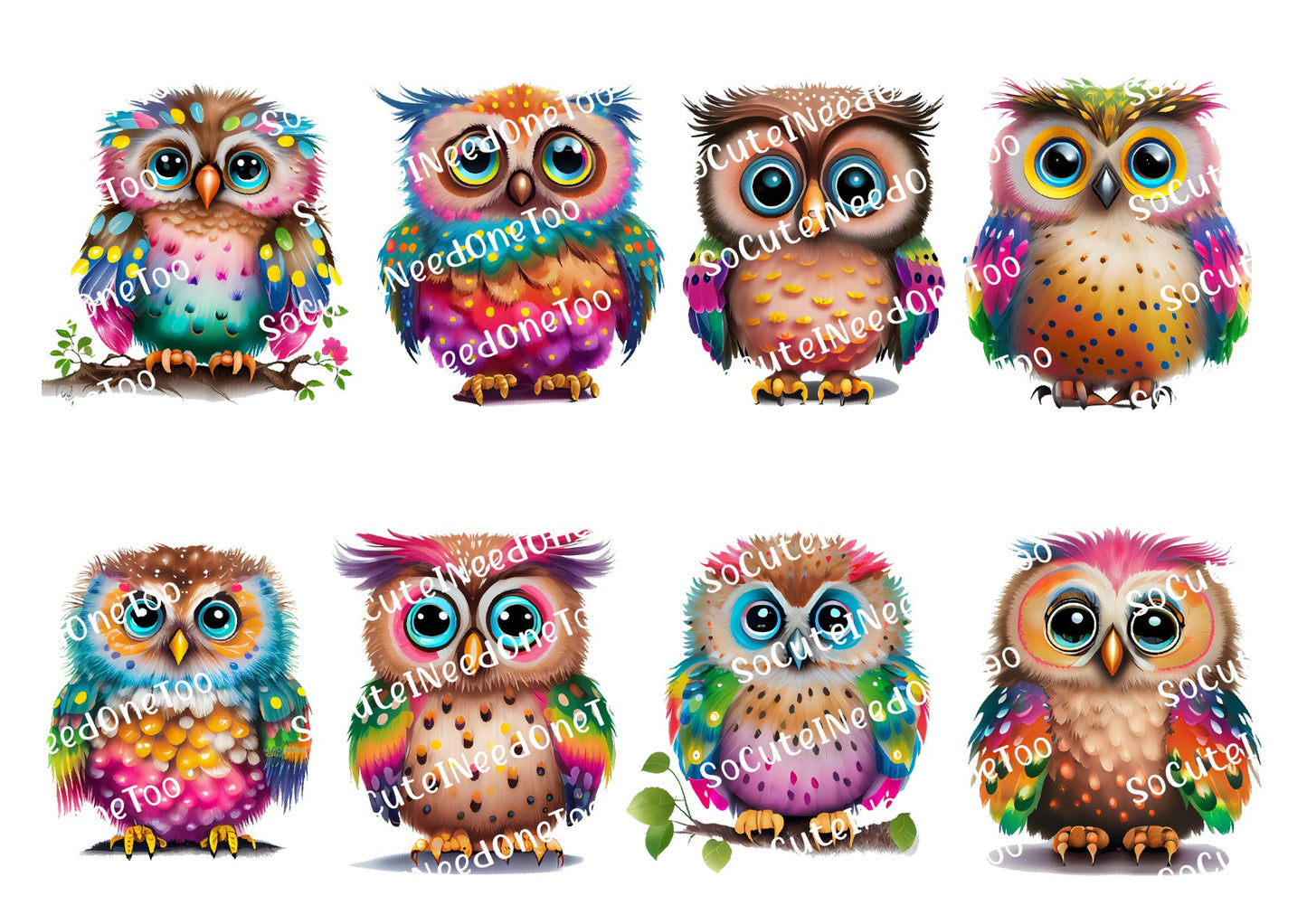 Búhos: calcomanías de colores vibrantes 
