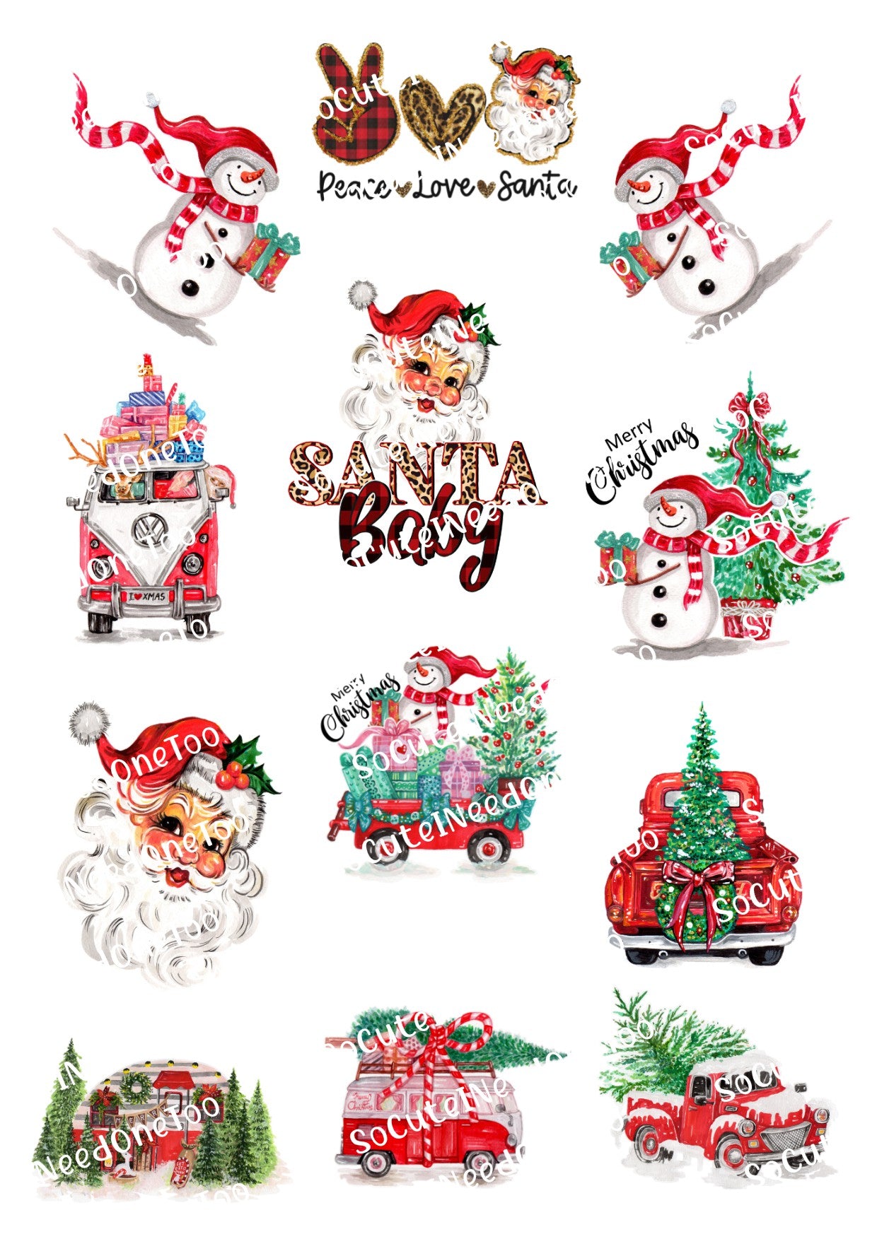 Peace Love Santa Waterslide Decals – Christmas Peace & Love Designs for Tumblers