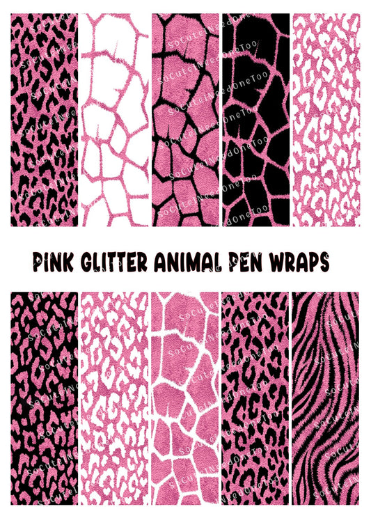 Envoltorios para bolígrafos con forma de piel de animal y purpurina rosa 