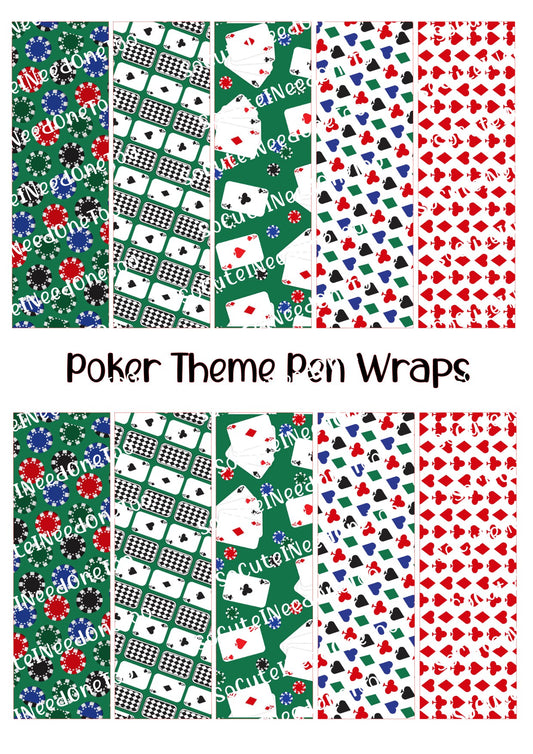Poker Theme Pen Wraps – Playing Card Waterslide Designs for Bic Pens