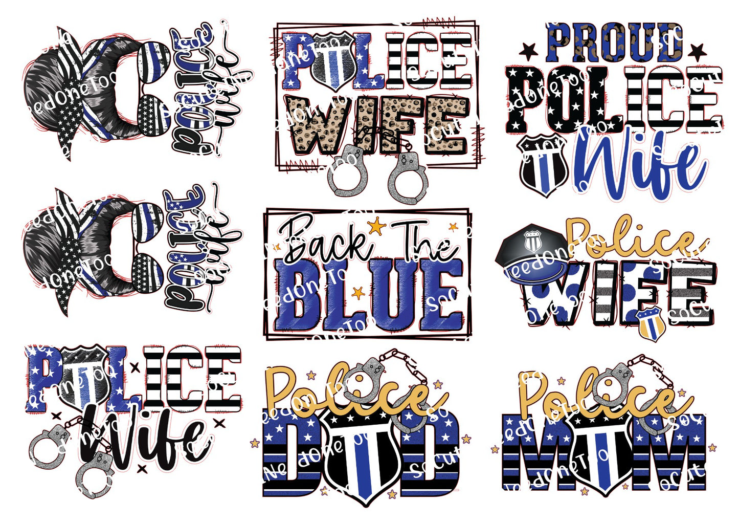 Police Wife Mom & Dad Waterslide Decals – Law Enforcement Family Designs for Tumblers