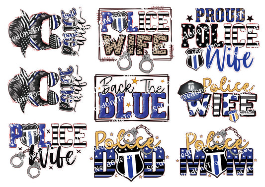 Police Wife Mom & Dad Waterslide Decals – Law Enforcement Family Designs for Tumblers
