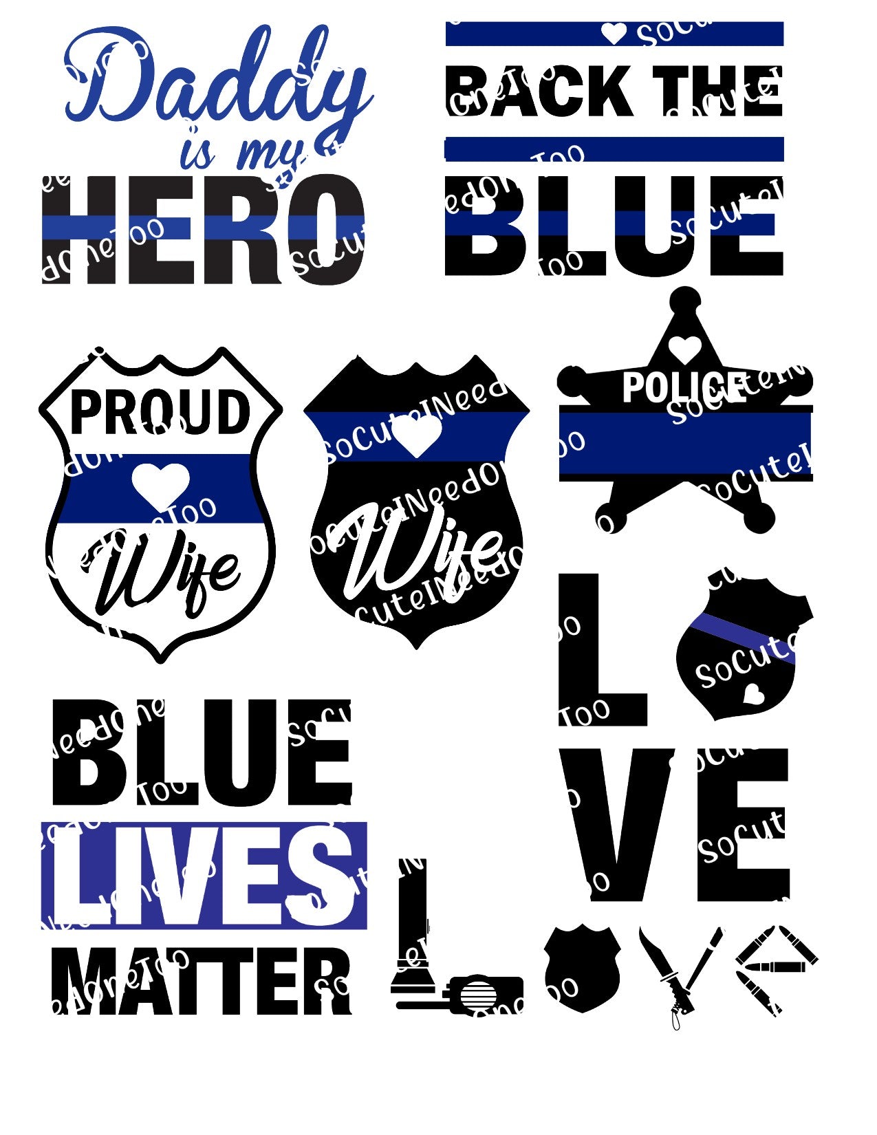 Police #3 Waterslide Decals – Back the Blue & Proud Family Designs for Tumblers