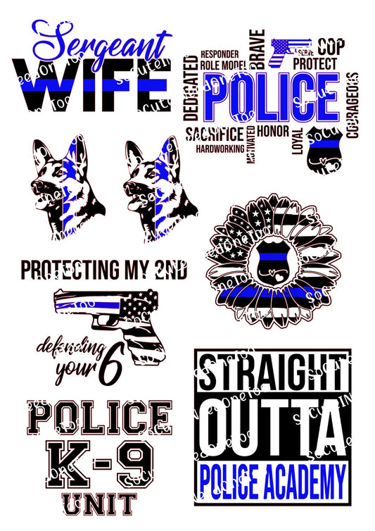 Police #5 Waterslide Decals – Police Wife K-9 & Law Enforcement Designs for Tumblers