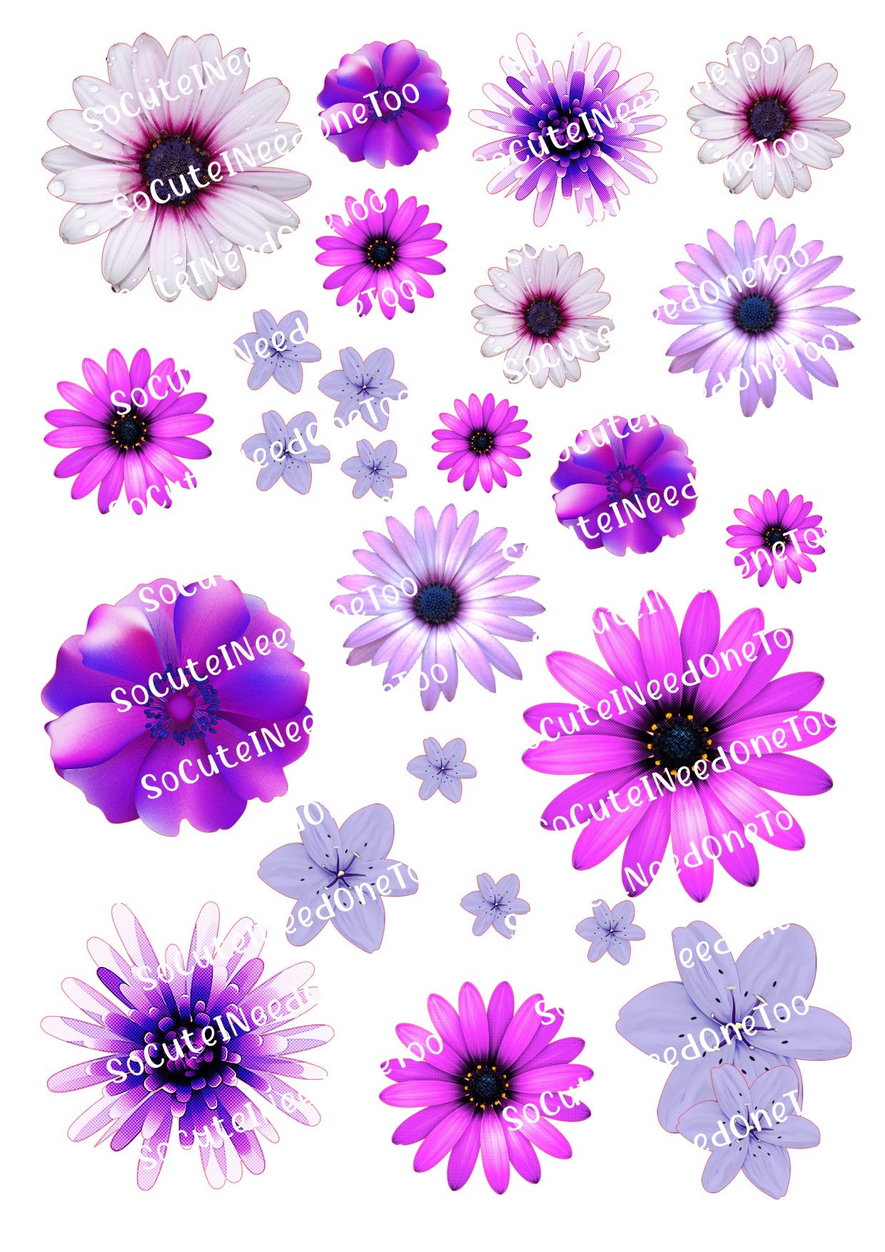 Purple Flowers Waterslide Decals - Beautiful Purple Floral Designs for Tumblers