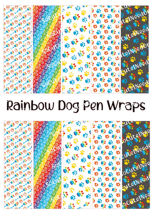 Rainbow Dog Prints Pen Wraps – Colorful Paw Print Designs for Bic Pens