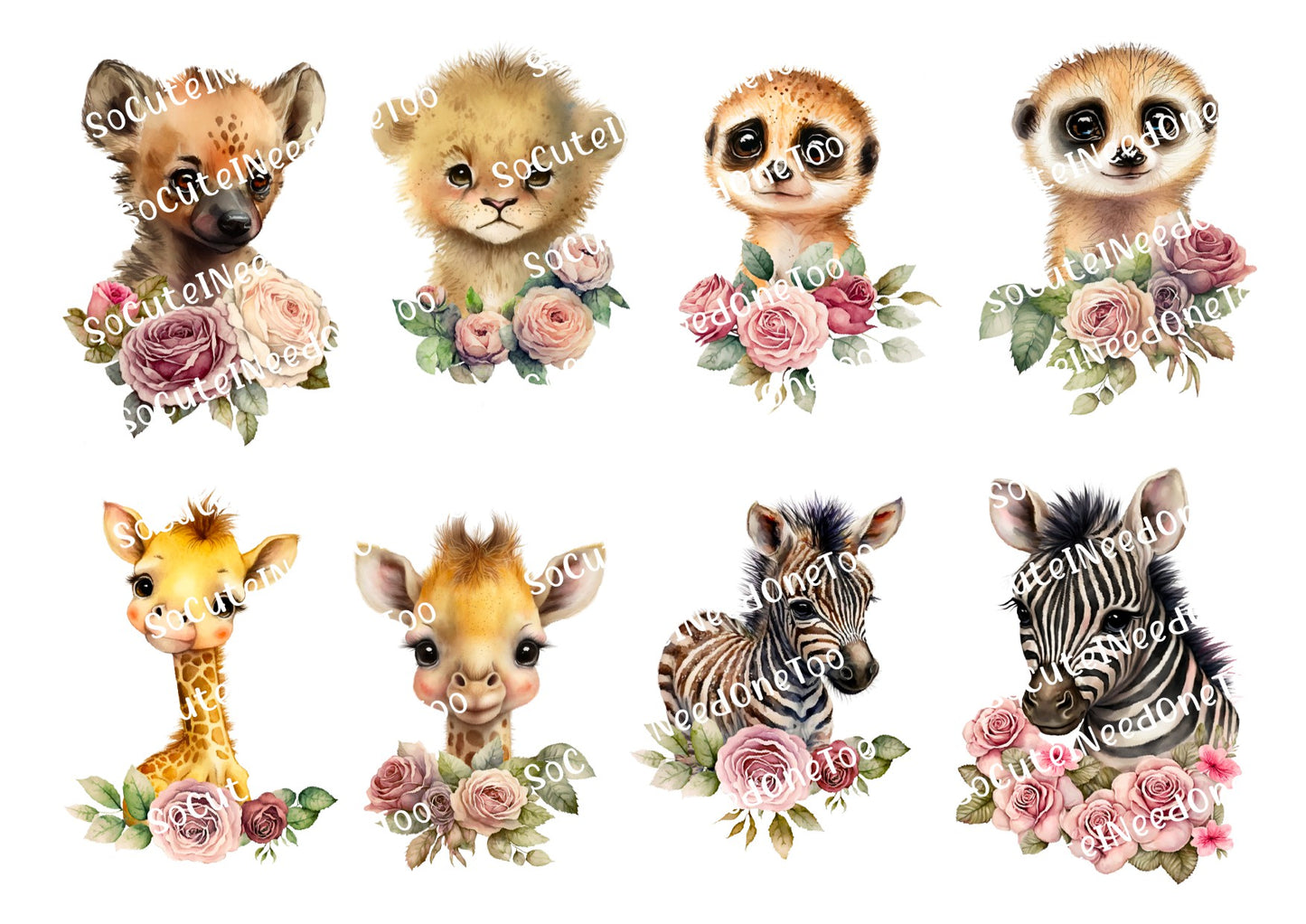 Safari Animals Waterslide Decals - Lions, Elephants & Sloths