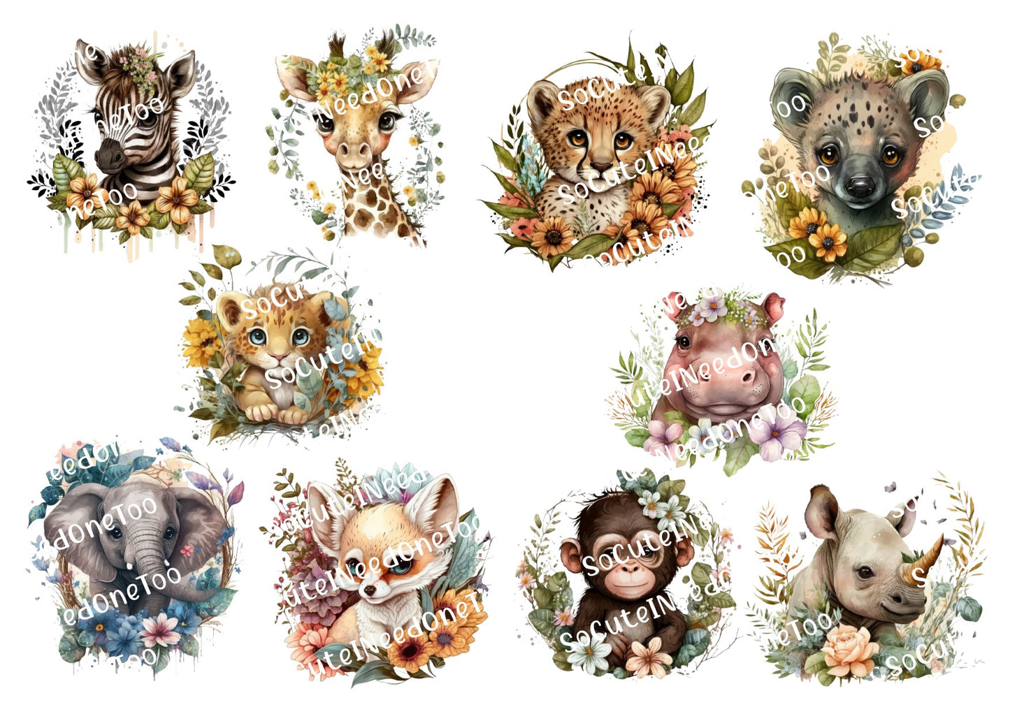 Safari Animals Waterslide Decals - Lions, Elephants & Sloths