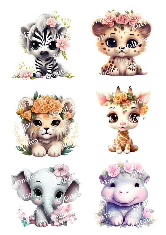 Safari Animals Waterslide Decals - Lions, Elephants & Sloths