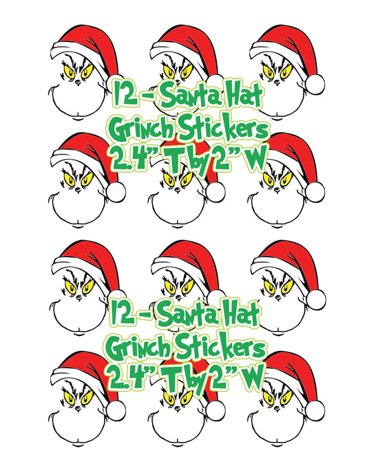 Santa Hat Grinch Sticker Sheet - Holiday Planner & Craft Stickers