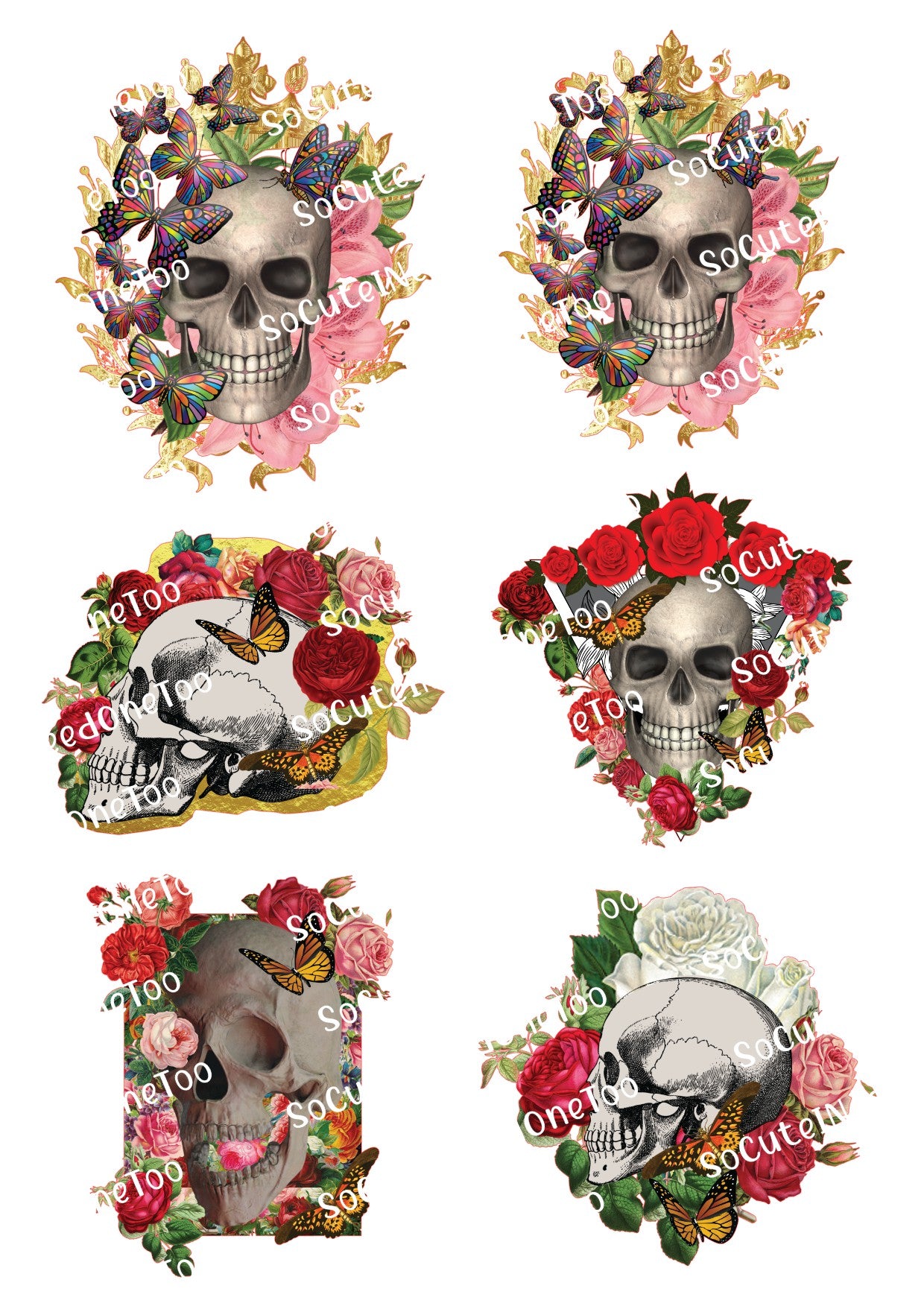 Skull Waterslide Decals - Multiple Designs Clear Background 3-3.5 Inch