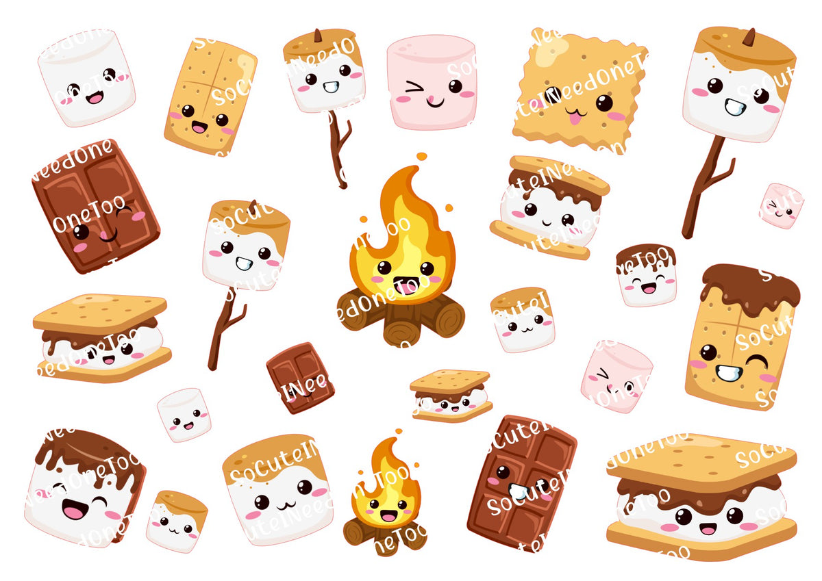 S'mores waterslide decal sheet – campfire & camping designs for tumblers